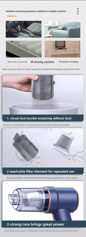 2-in-1 Cordless Handheld Car Vacuum Cleaner 120W High Power Suction and Blower Portable Mini Duster for Auto and Home Blue