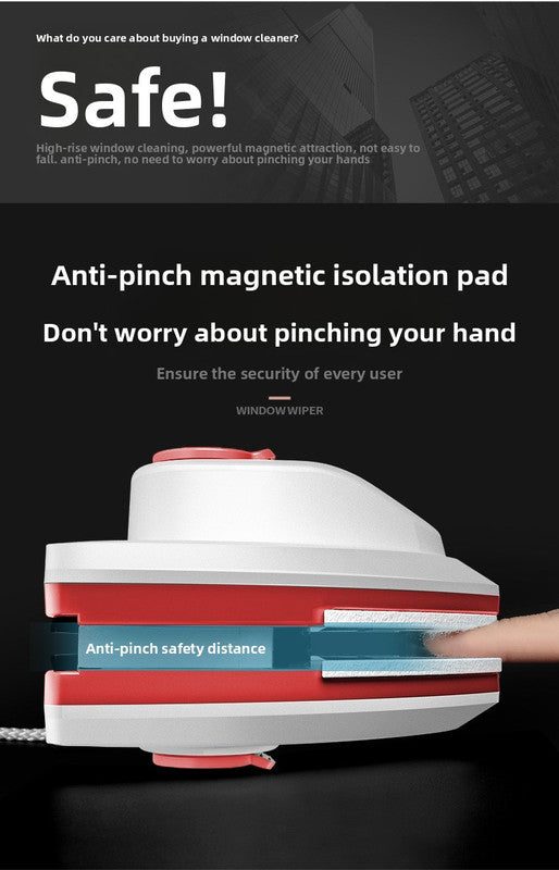 Magnetic Double Sided Window Cleaner with Water Tank 8-15mm Single Glazing Glass Wiper Tool High Rise Safety Rope