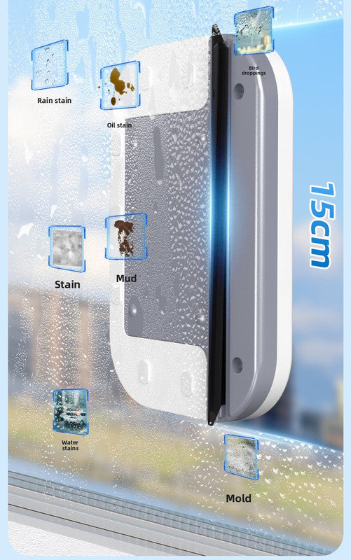 Magnetic Double Sided Window Cleaner for 18-30mm Double Glazed Glass High Rise Safety Wiper Tool White