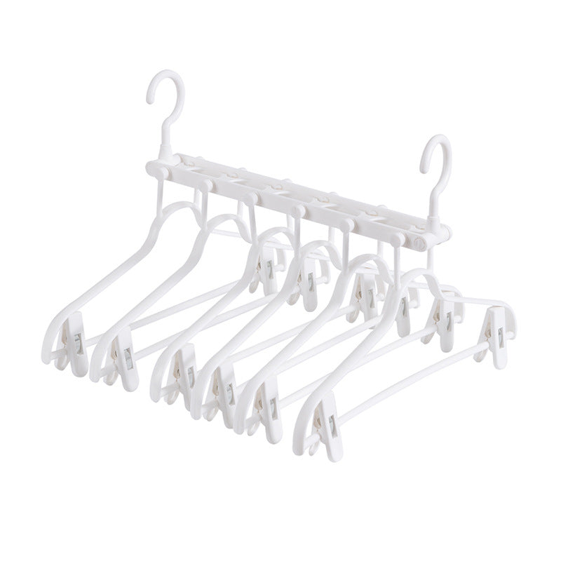 2-SET Space-Saving 6-in-1 Foldable Hanger Set Multi-Functional Closet Organizer Clothes Drying Rack with Pant Clips (White &amp; White Clip Upgrade Edition) Ideal for Homes and Dorm Rooms