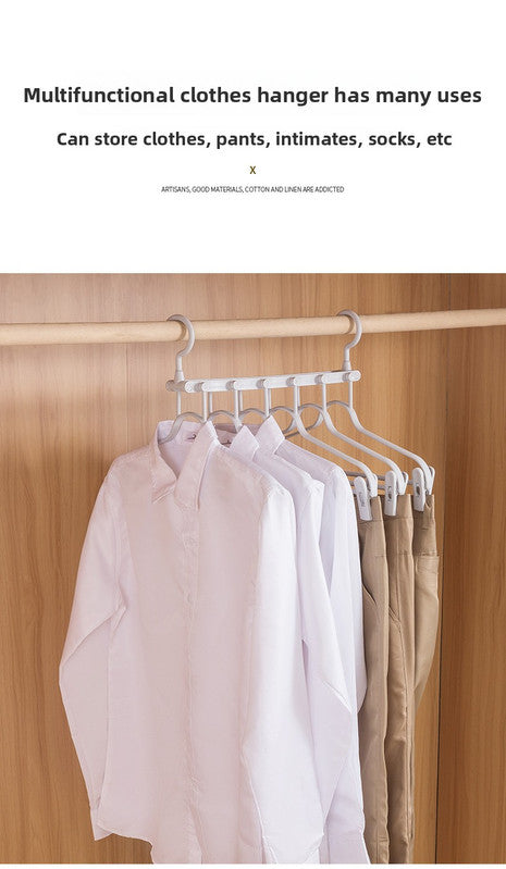 2-SET Space-Saving 6-in-1 Foldable Hanger Set Multi-Functional Closet Organizer Clothes Drying Rack with Pant Clips (White & White Clip Upgrade Edition) Ideal for Homes and Dorm Rooms