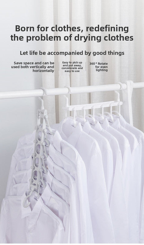 2-SET Space-Saving 6-in-1 Foldable Hanger Set Multi-Functional Closet Organizer Clothes Drying Rack with Pant Clips (White & White Clip Upgrade Edition) Ideal for Homes and Dorm Rooms