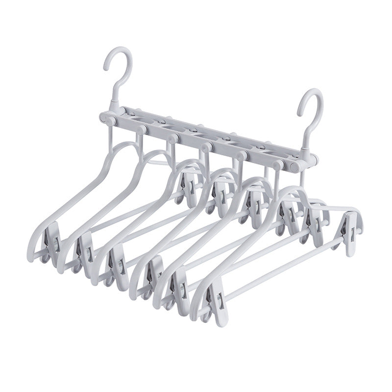 2-SET Space-Saving 6-in-1 Foldable Hanger Set Multi-Functional Closet Organizer Clothes Drying Rack with Pant Clips (Gray &amp; Gray Clip Upgrade Edition) Ideal for Homes and Dorm Rooms
