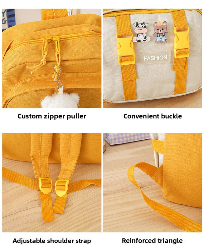 5 Piece Aesthetic School Backpack Set Yellow Oxford Fabric Fits 14 Inch Laptop