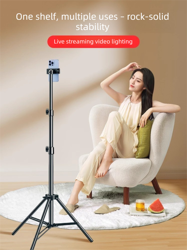 1.7m Black Tripod Stand with Phone Holder Adjustable Floor Stand for Live Streaming Vlogging Overhead Video Recording Makeup Kit with Carry Bag