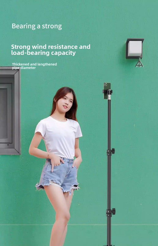 2.4m Black Tripod Stand with Phone Holder Adjustable Floor Stand for Live Streaming Vlogging Overhead Video Recording Makeup Kit with Carry Bag