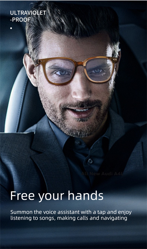 Coffee brown Smart Audio Glasses with Photochromic Anti-Blue Light Lenses Open-Ear Bluetooth 5.4 Headset Hands-Free Calling & Music