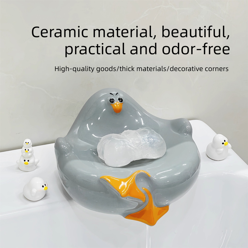 White Ceramic Seagull Soap Dish with Drainage Cute Cartoon Animal Soap Bar Holder for Bathroom Kitchen Sink Novelty Home Decor