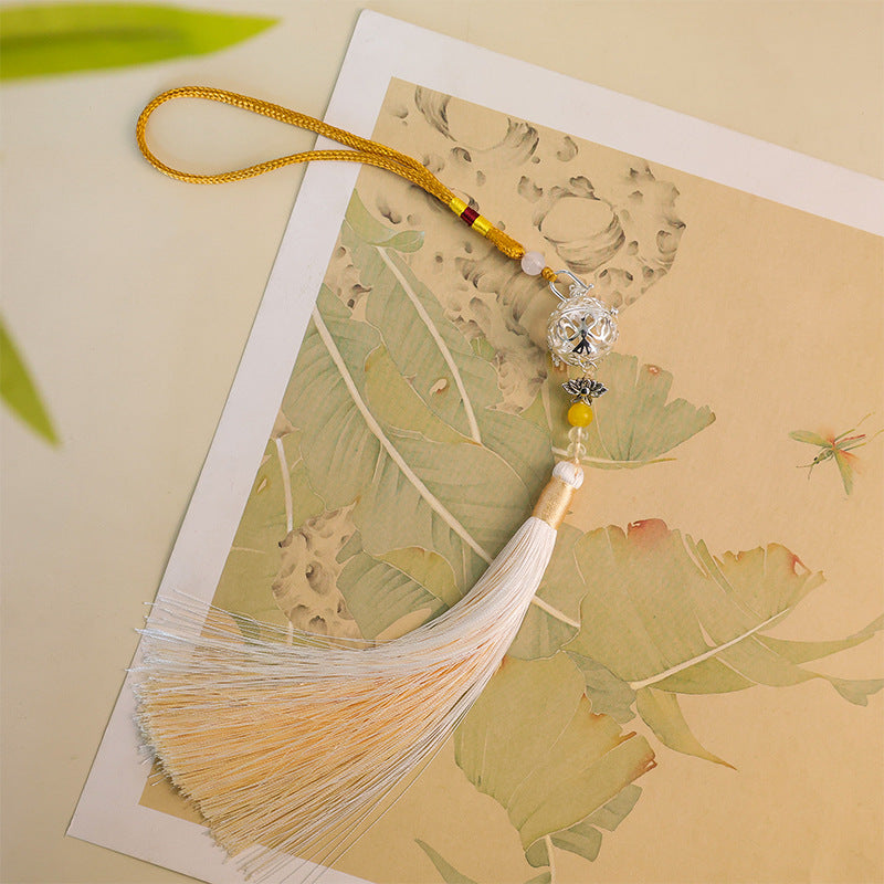 Vintage Silver Hollow Bell Pendant Mirror Ornament Openable Aromatherapy Locket with Tassel Bag Charm