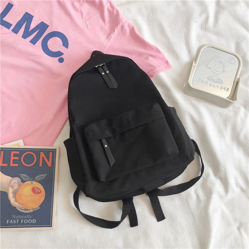 Aesthetic Black School Backpack with Cute Bear Plushie and Pin Large Capacity Nylon Laptop Daypack for High School and Uni Students