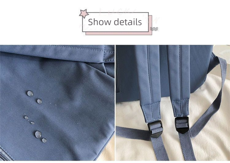 Aesthetic Off-white School Backpack with Cute Bear Plushie and Pin Large Capacity Nylon Laptop Daypack for High School and Uni Students