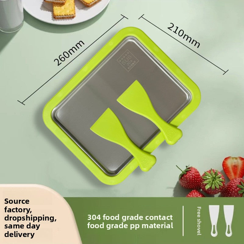 Green DIY Rolled Ice Cream Maker Pan Instant Frozen Yoghurt &amp; Sorbet Tray 304 Stainless Steel No Electricity Required with Spatulas