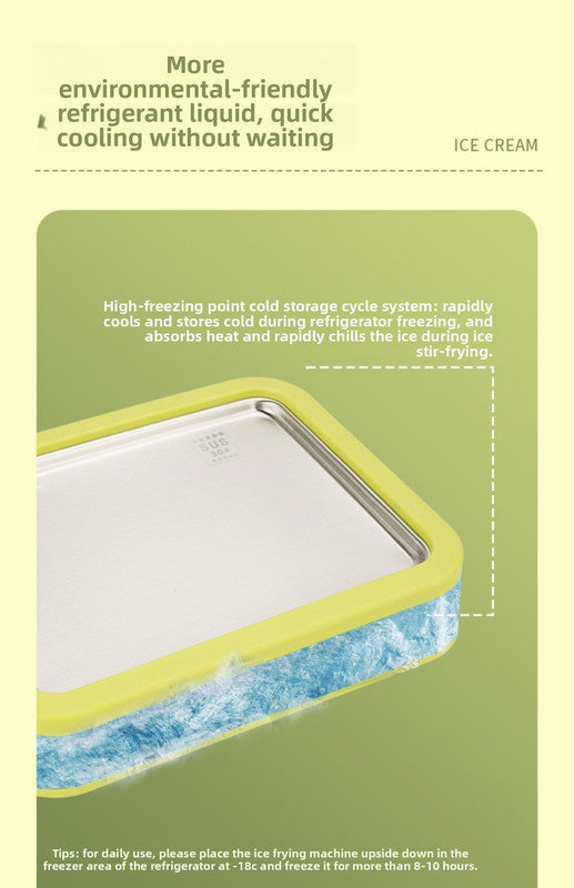 White DIY Rolled Ice Cream Maker Pan Instant Frozen Yoghurt & Sorbet Tray 304 Stainless Steel No Electricity Required with Spatulas