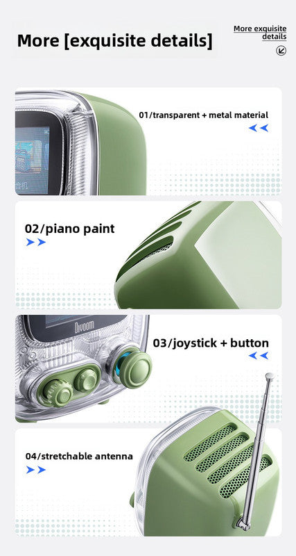 Green Retro Pixel Art Bluetooth Speaker Smart Desktop Audio with LED Display DIY Animation Alarm Clock and Mini Games