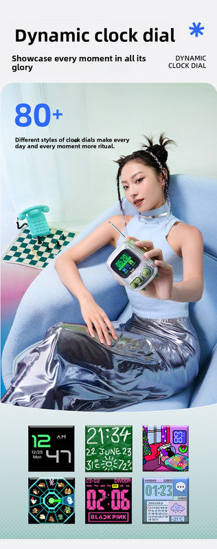 Green Retro Pixel Art Bluetooth Speaker Smart Desktop Audio with LED Display DIY Animation Alarm Clock and Mini Games