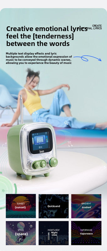 Green Retro Pixel Art Bluetooth Speaker Smart Desktop Audio with LED Display DIY Animation Alarm Clock and Mini Games