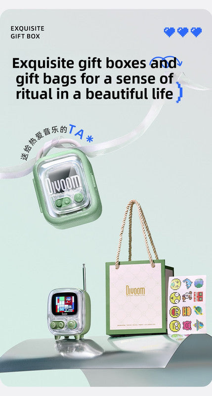 Green Retro Pixel Art Bluetooth Speaker Smart Desktop Audio with LED Display DIY Animation Alarm Clock and Mini Games