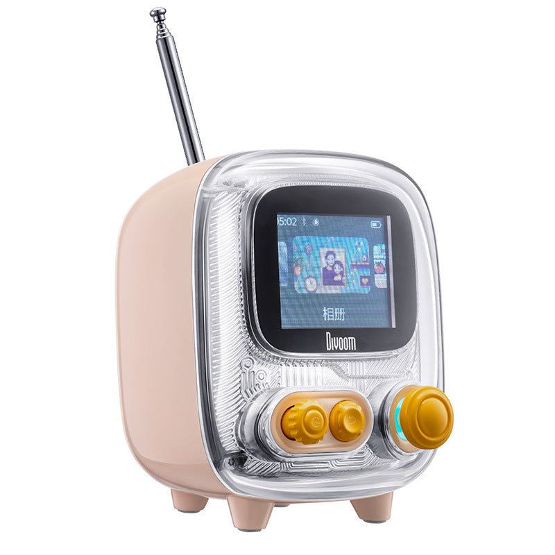 White Retro Pixel Art Bluetooth Speaker Smart Desktop Audio with LED Display DIY Animation Alarm Clock and Mini Games