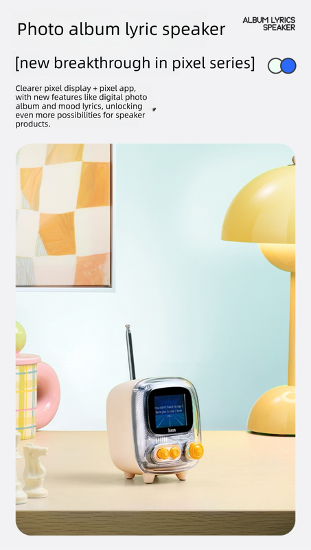 Pink Retro Pixel Art Bluetooth Speaker Smart Desktop Audio with LED Display DIY Animation Alarm Clock and Mini Games