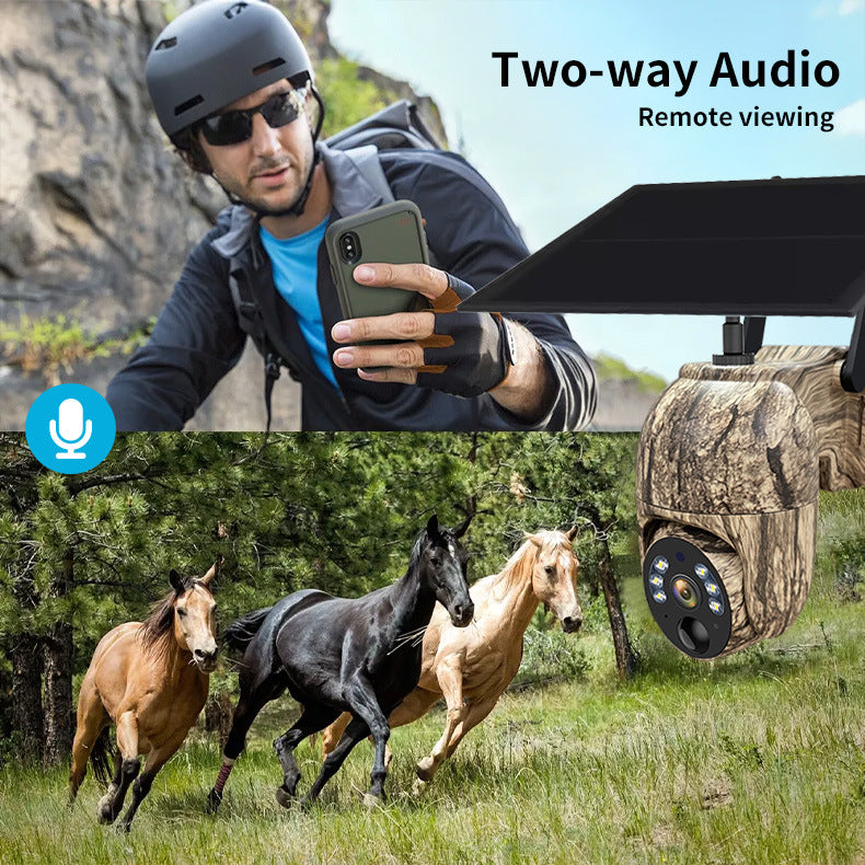 4MP Solar Security Camera Wireless WiFi Camouflage Wood Texture PTZ Outdoor Surveillance for Garden and Farm