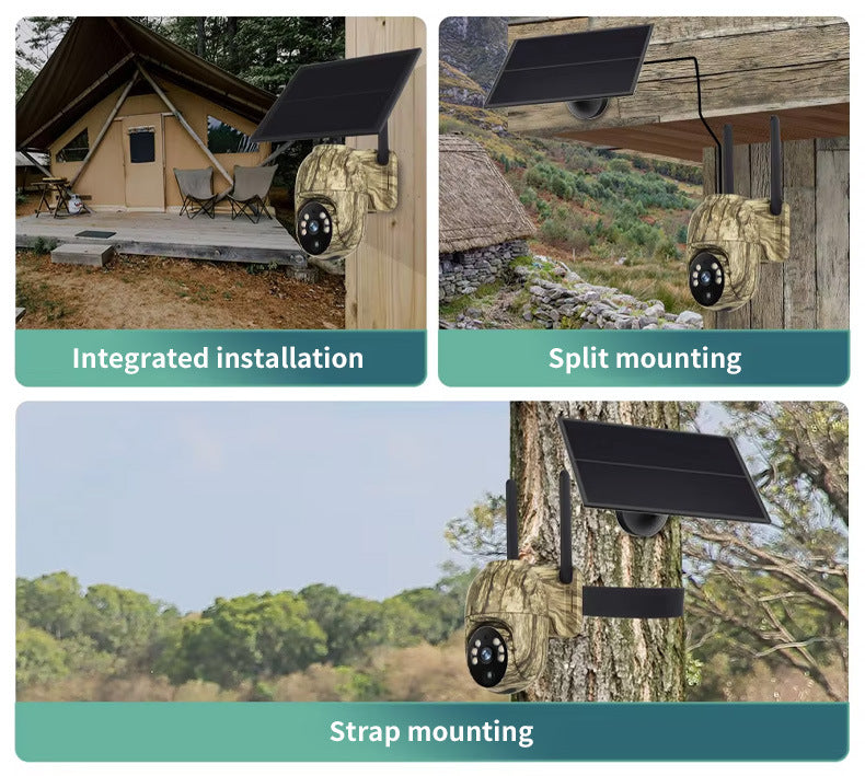 4MP Solar Security Camera Wireless WiFi Camouflage Wood Texture PTZ Outdoor Surveillance for Garden and Farm