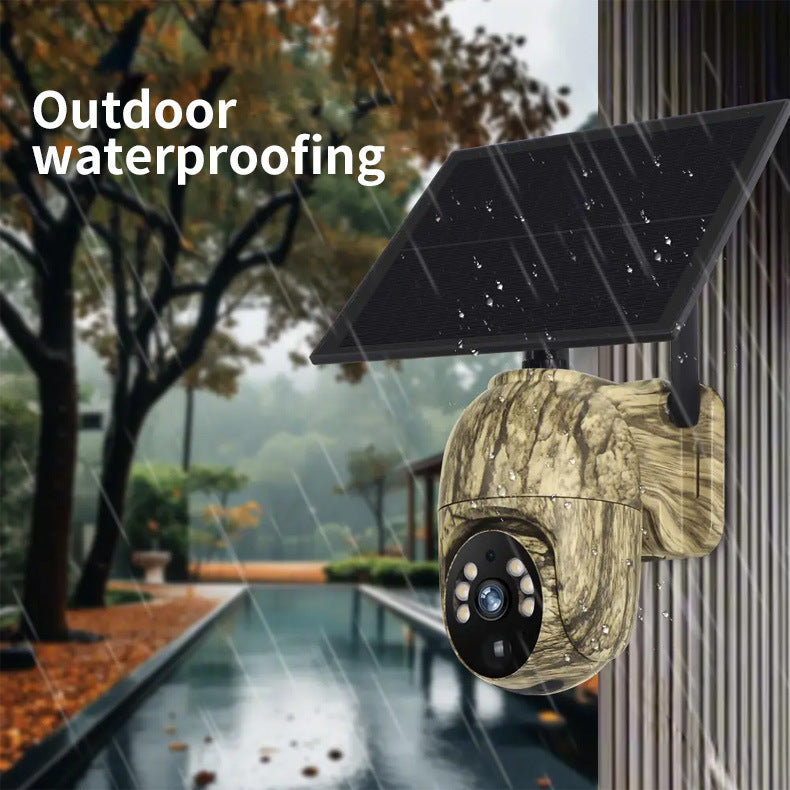 4MP Solar Security Camera Wireless WiFi Camouflage Wood Texture PTZ Outdoor Surveillance for Garden and Farm