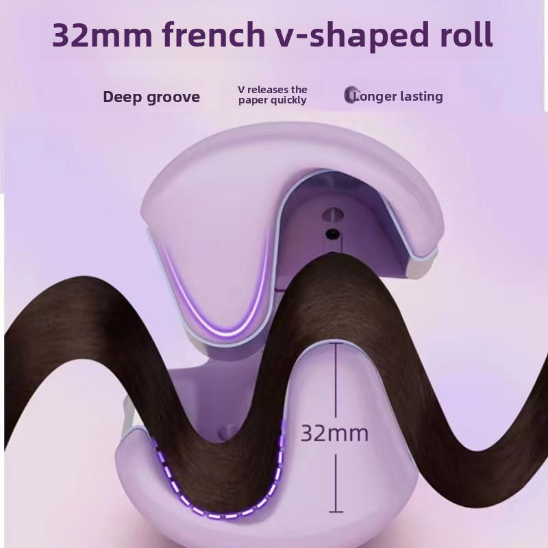 32mm French Style Hair Waver Curler Mermaid Waves Iron V-Shape Barrel Negative Ion Fast Heating Styling Tool Purple AU Plug