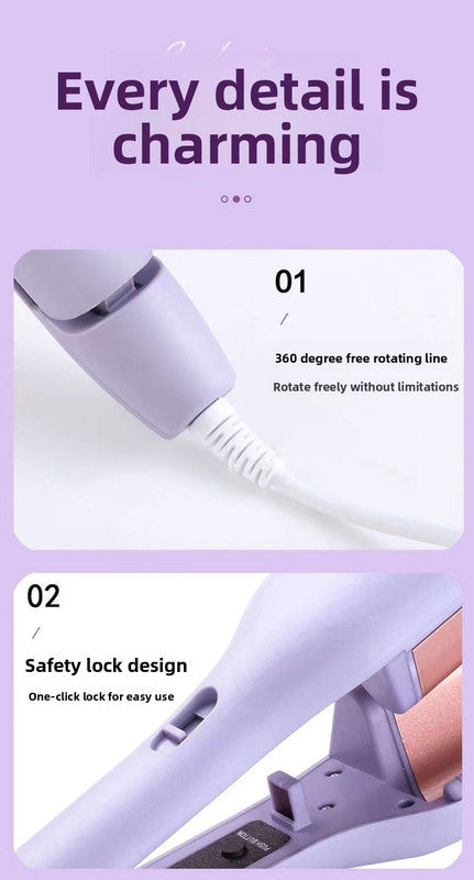 32mm French Style Hair Waver Curler Mermaid Waves Iron V-Shape Barrel Negative Ion Fast Heating Styling Tool Purple AU Plug