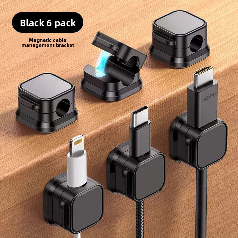 Black 6-Pack Magnetic Cable Organiser Clips Desktop Cord Management for Phone Charger USB Cable Holder