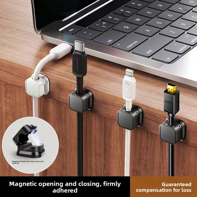 White 6-Pack Magnetic Cable Organiser Clips Desktop Cord Management for Phone Charger USB Cable Holder