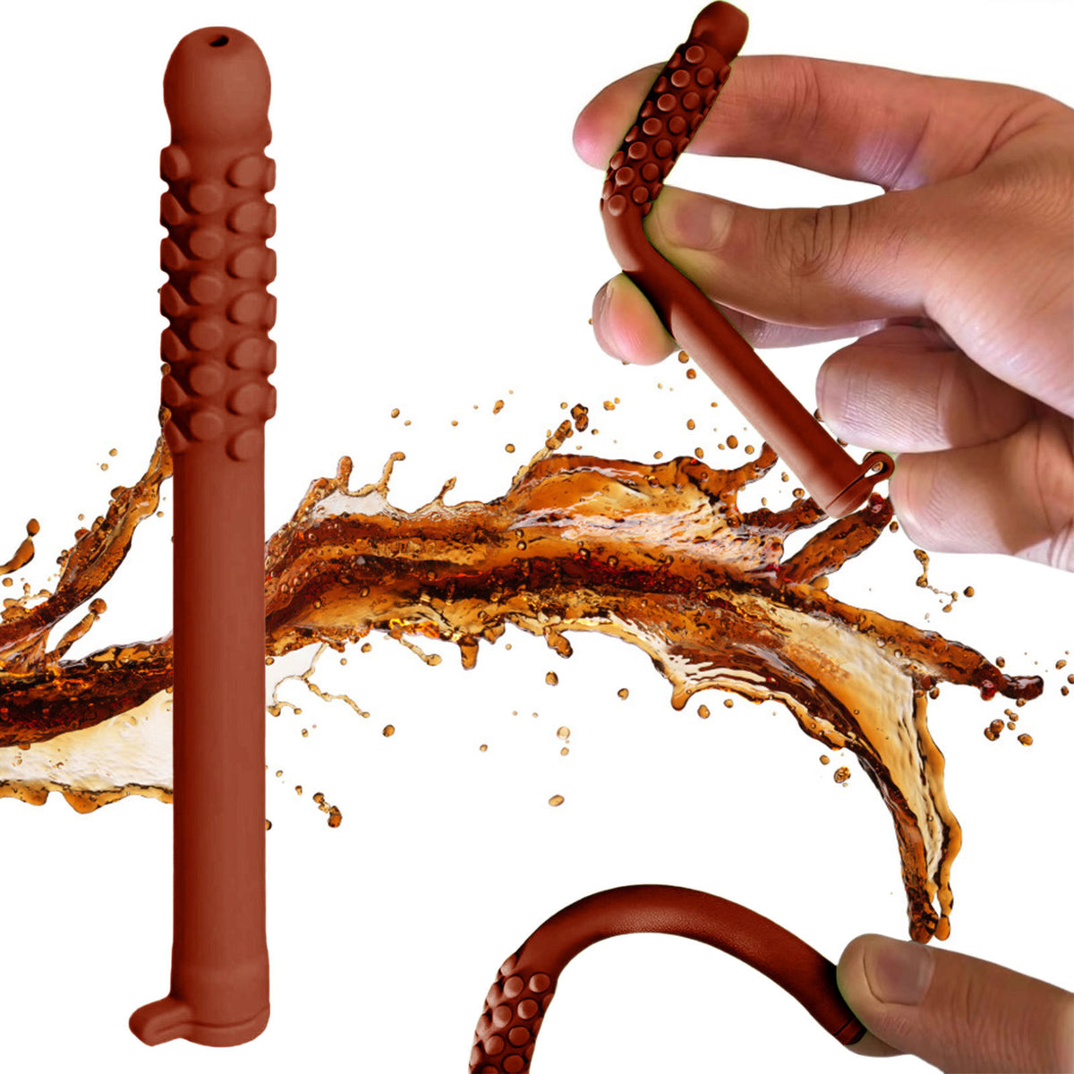 5 Pack Cola Scented Sensory Chewing Tubes Silicone Essential Oil Breather Sticks for Anxiety &amp; Stress Relief Brown