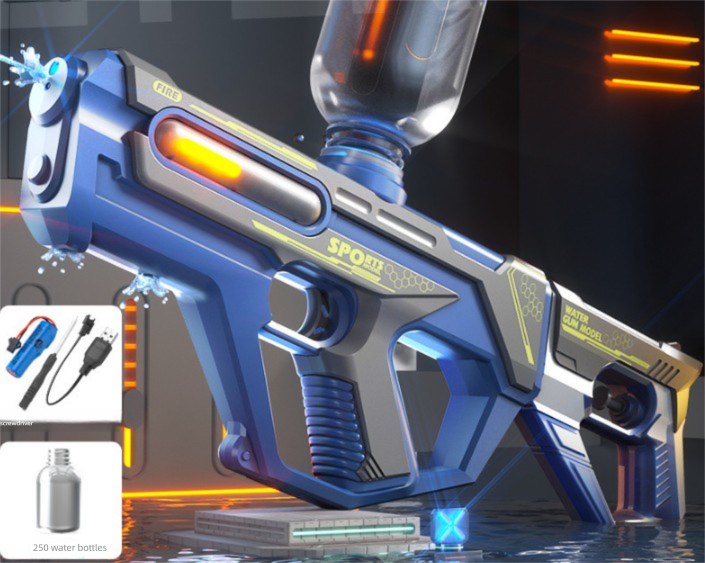 2-in-1 Electric Water Gun Automatic Squirt Blaster Set Detachable Mini Pistol High Capacity Summer Pool Toy Blue Grey
