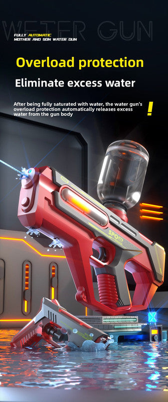 2-in-1 Electric Water Gun Automatic Squirt Blaster Set Detachable Mini Pistol High Capacity Summer Pool Toy Blue Grey