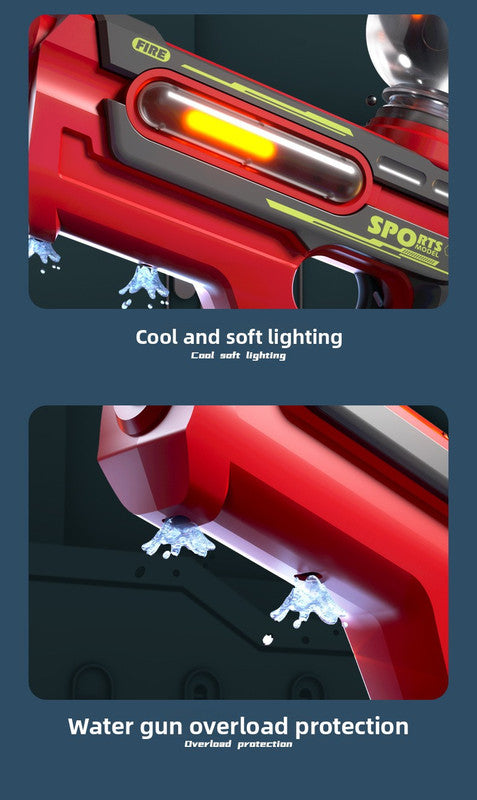 2-in-1 Electric Water Gun Automatic Squirt Blaster Set Detachable Mini Pistol High Capacity Summer Pool Toy Red Grey