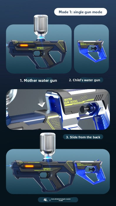 2-in-1 Electric Water Gun Automatic Squirt Blaster Set Detachable Mini Pistol High Capacity Summer Pool Toy Red Grey