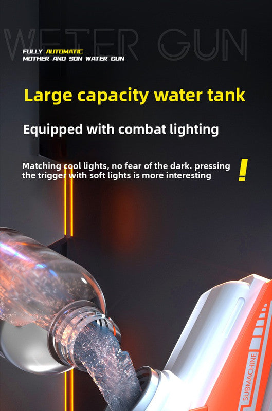 2-in-1 Electric Water Gun Automatic Squirt Blaster Set Detachable Mini Pistol High Capacity Summer Pool Toy Orange White
