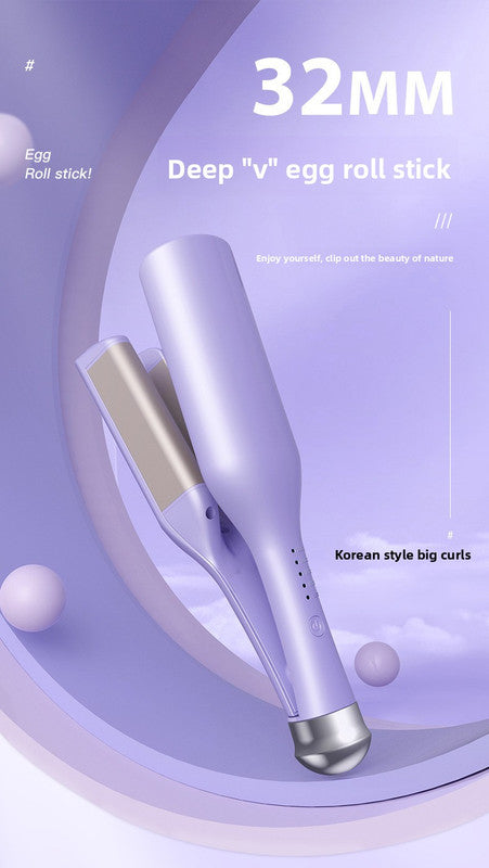 32mm French Style Deep V Hair Waver Mermaid Curls Iron Fast Heating Ceramic Styling Tool for Big Waves Purple AU Plug