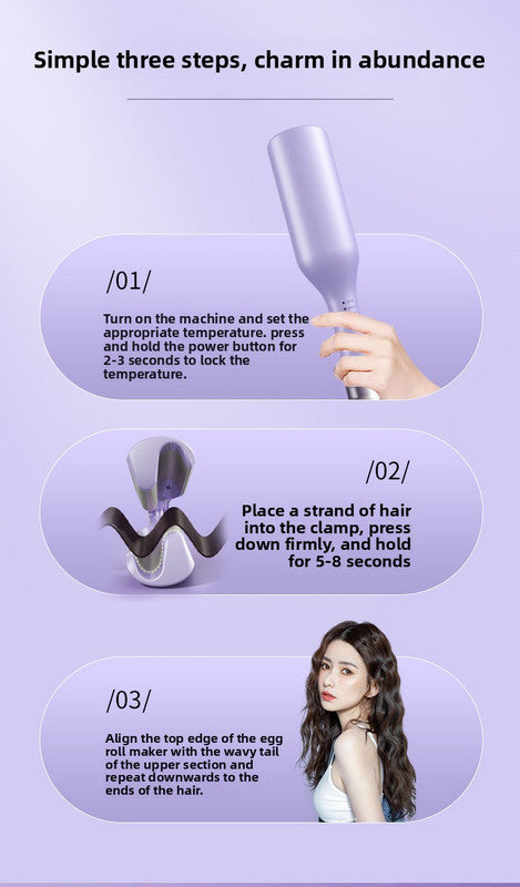 32mm French Style Deep V Hair Waver Mermaid Curls Iron Fast Heating Ceramic Styling Tool for Big Waves Purple AU Plug