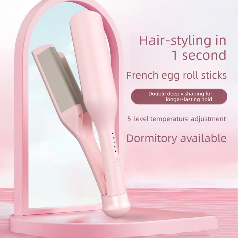 32mm French Style Deep V Hair Waver Mermaid Curls Iron Fast Heating Ceramic Styling Tool for Big Waves Pink AU Plug