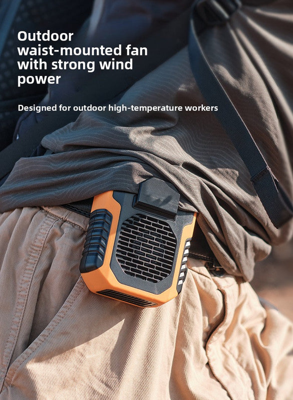 Portable Waist Clip Fan 6000mAh Rechargeable Personal Air Conditioner with Power Bank Function Heavy Duty Wearable Belt Fan for Tradies Camping and Outdoor Work Orange