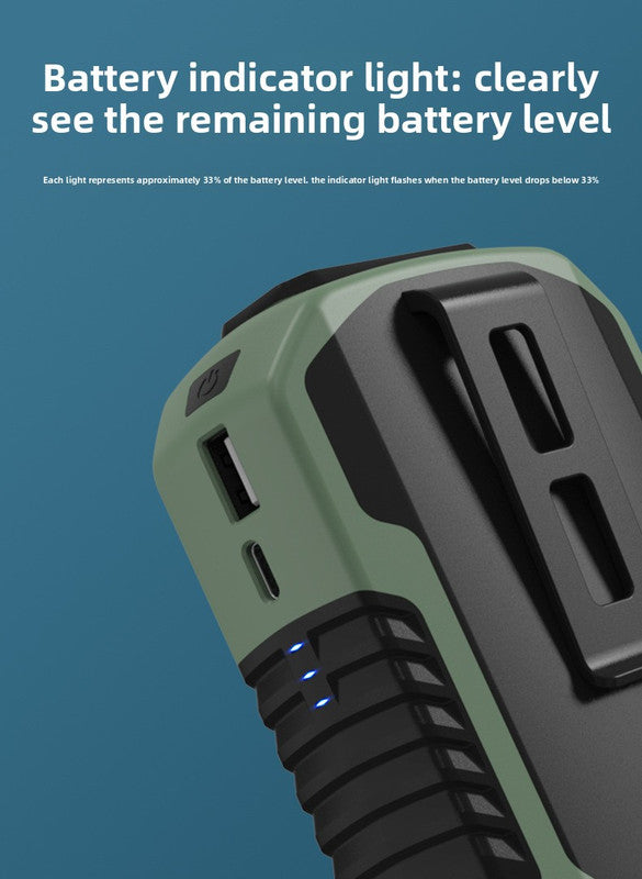 Portable Waist Clip Fan 6000mAh Rechargeable Personal Air Conditioner with Power Bank Function Heavy Duty Wearable Belt Fan for Tradies Camping and Outdoor Work Green