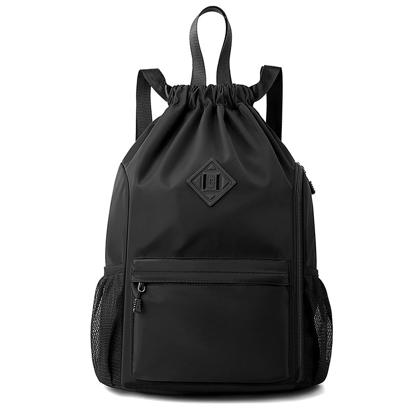 Large Drawstring Backpack Waterproof Gym Bag Lightweight Sports Sackpack with Zipper Pockets for Travel and Swimming Black