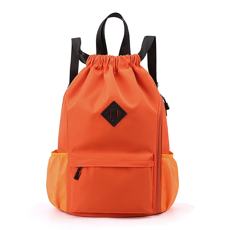 Large Drawstring Backpack Waterproof Gym Bag Lightweight Sports Sackpack with Zipper Pockets for Travel and Swimming Orange-red