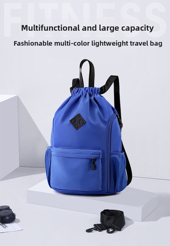 Large Drawstring Backpack Waterproof Gym Bag Lightweight Sports Sackpack with Zipper Pockets for Travel and Swimming Orange-red