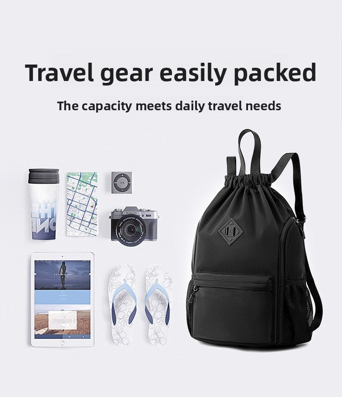 Large Drawstring Backpack Waterproof Gym Bag Lightweight Sports Sackpack with Zipper Pockets for Travel and Swimming Royal Blue