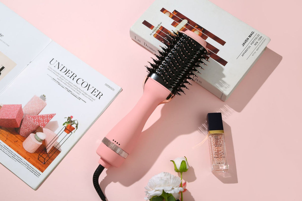 3-in-1 Hot Air Brush &amp; Volumiser Hair Dryer Styler 1000W Ceramic Negative Ion Blowout Brush for Straightening and Curling Pink AU Plug