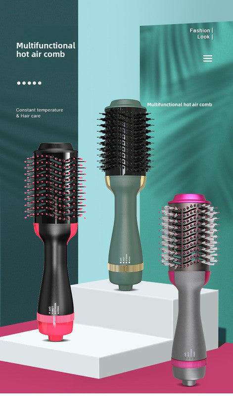 3-in-1 Hot Air Brush & Volumiser Hair Dryer Styler 1000W Ceramic Negative Ion Blowout Brush for Straightening and Curling Pink AU Plug