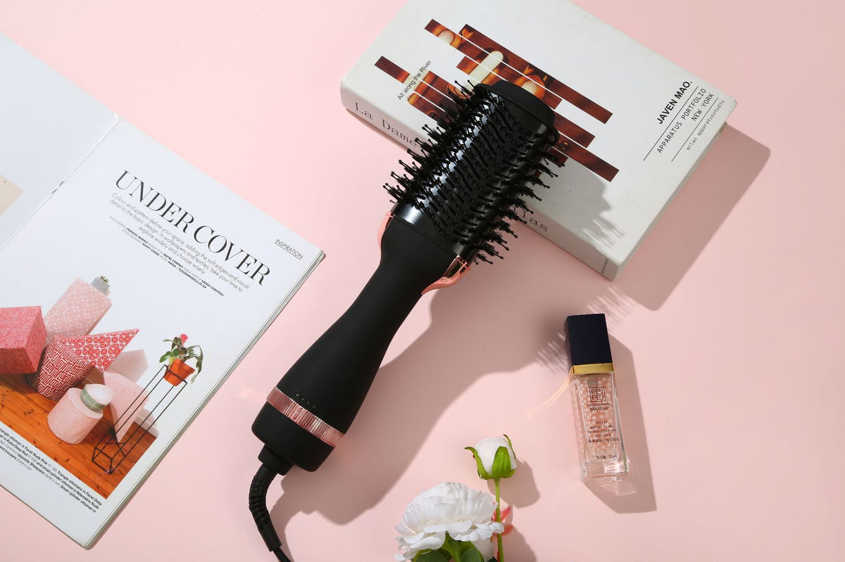 3-in-1 Hot Air Brush &amp; Volumiser Hair Dryer Styler 1000W Ceramic Negative Ion Blowout Brush for Straightening and Curling Black AU Plug