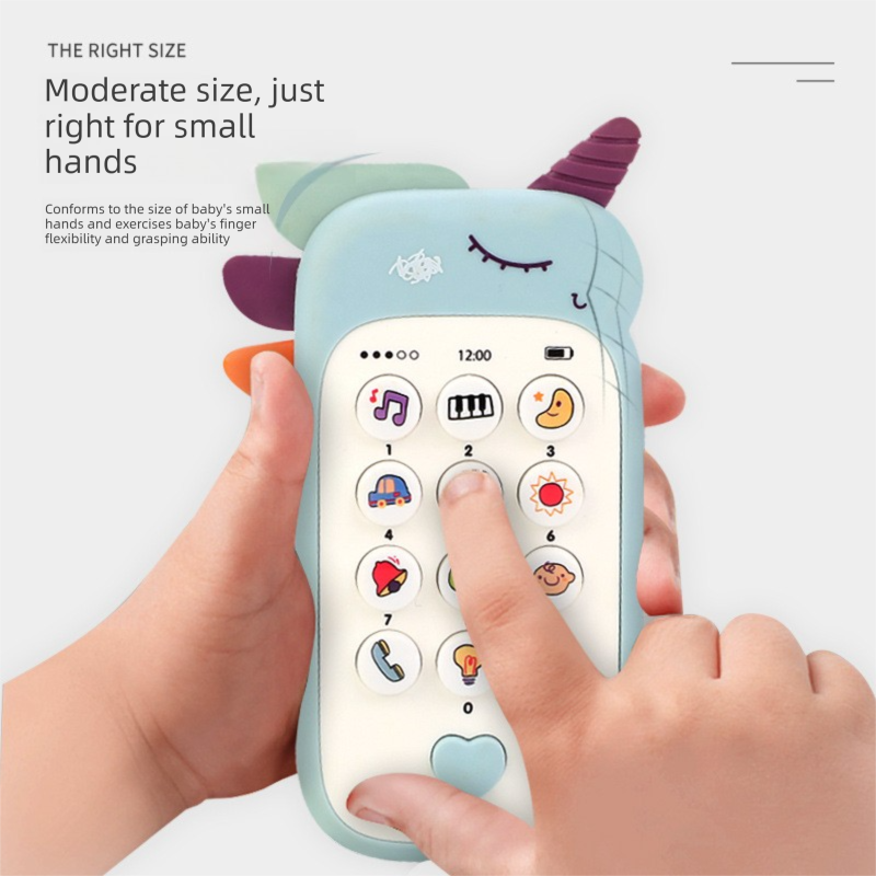 Unicorn Baby Toy Phone Music & Light Learning Mobile Teether for Toddlers Interactive English Educational Gift Blue