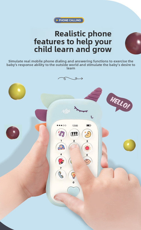 Unicorn Baby Toy Phone Music & Light Learning Mobile Teether for Toddlers Interactive English Educational Gift Blue